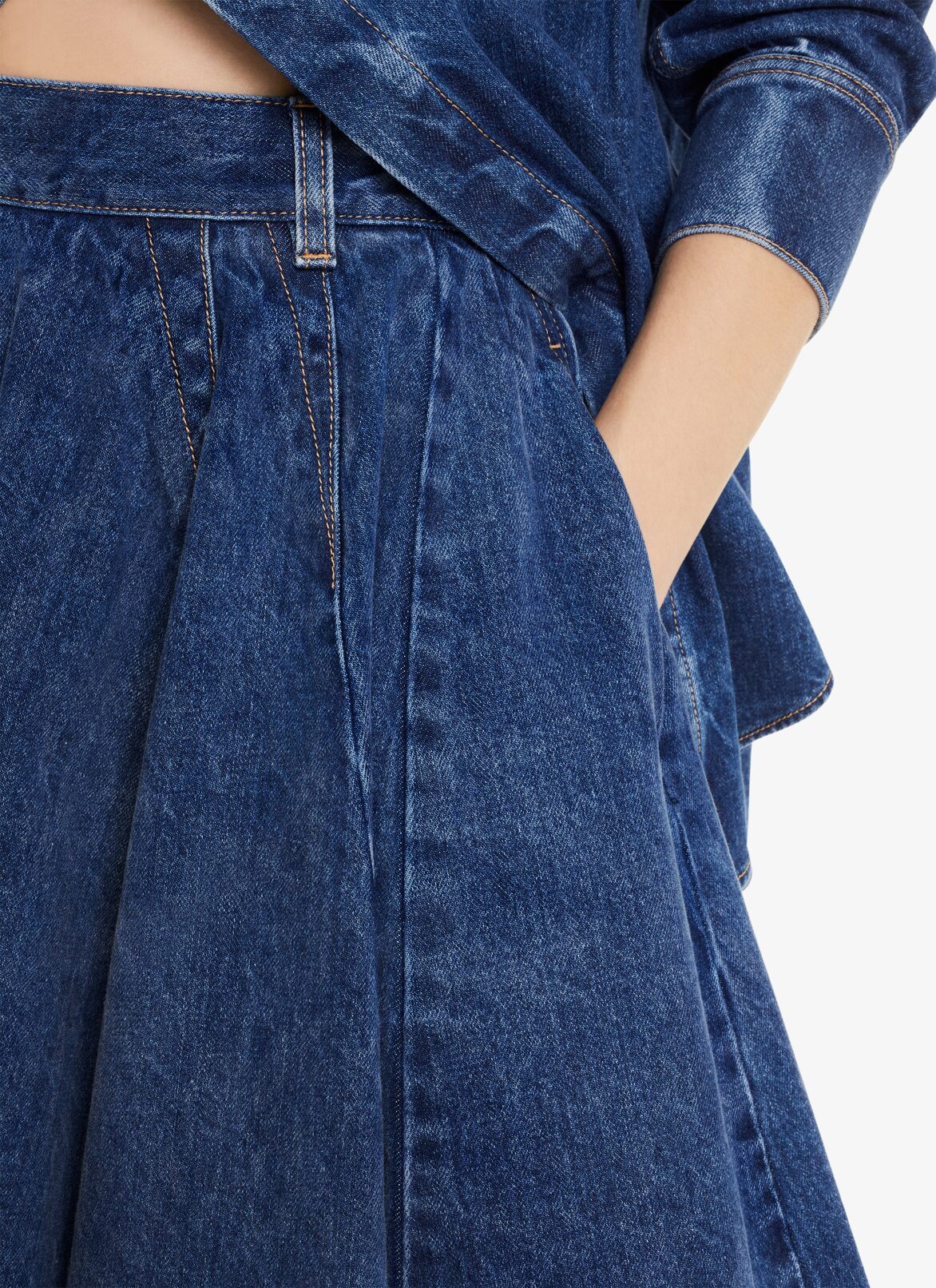 WASHED DENIM SKATER SKIRT ALAÏA BLUE JEANS WASHED DENIM SKATER SKIRT